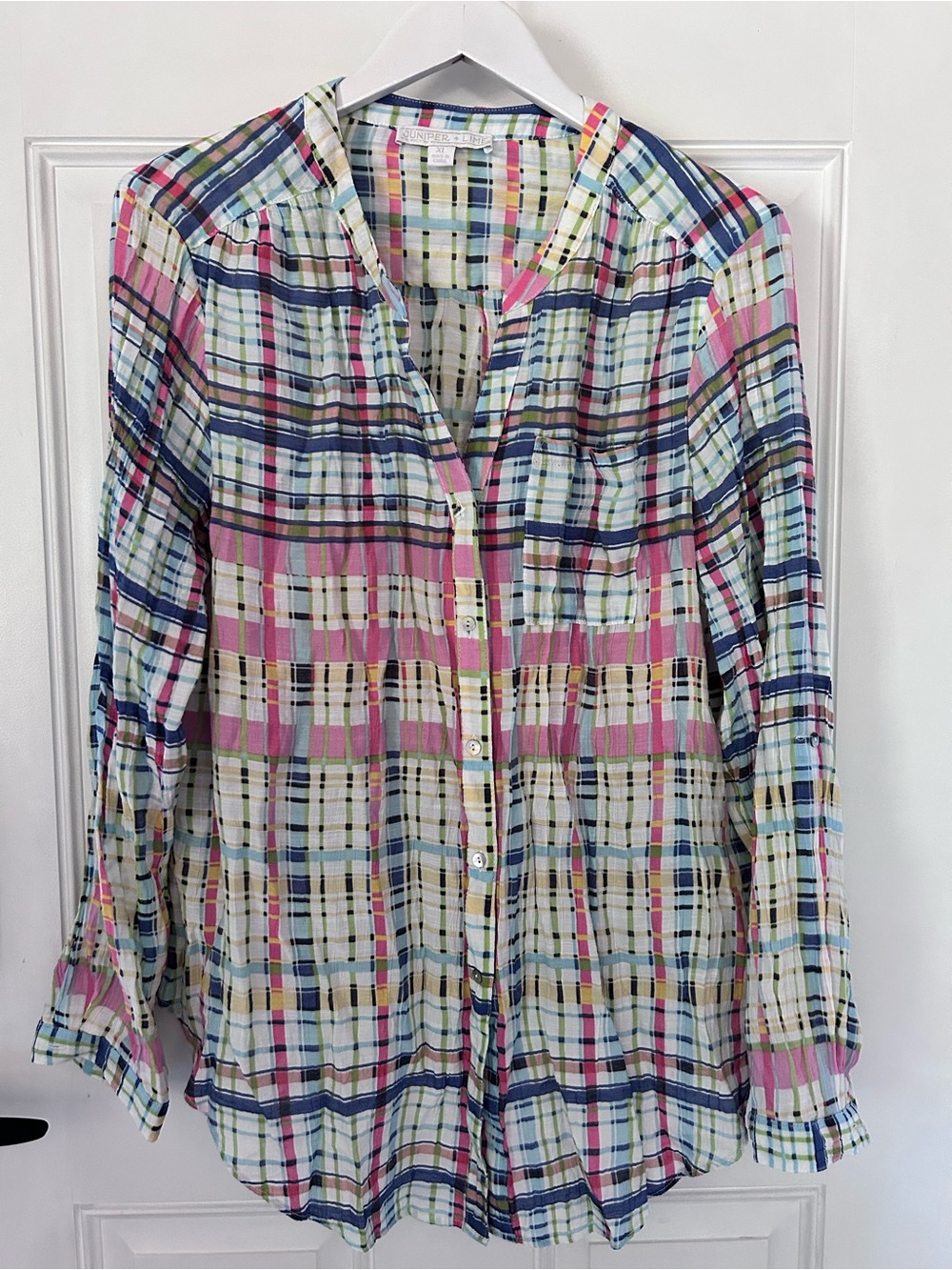 Plaid Button-Down Shirt in Pink & Blue - Casual Women's Top